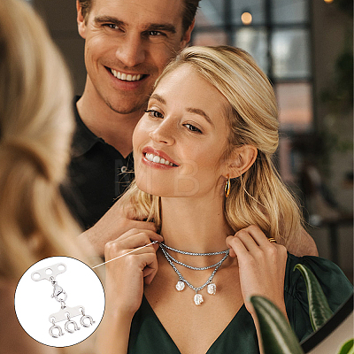 2Pcs 2 Styles Stainless Steel Necklace Layering Clasps FIND-BBC0005-10P-1