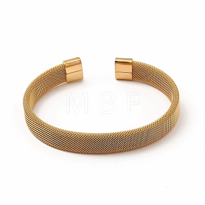 304 Stainless Steel Flat Mesh Chains Shape Open Cuff Bangle for Women BJEW-C0033-06G-1
