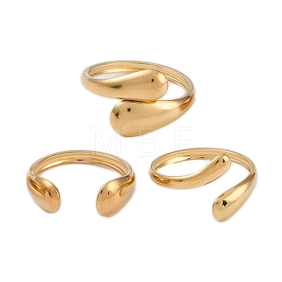 304 Stainless Steel Teardrop Open Cuff Rings for Women RJEW-C095-06G-1