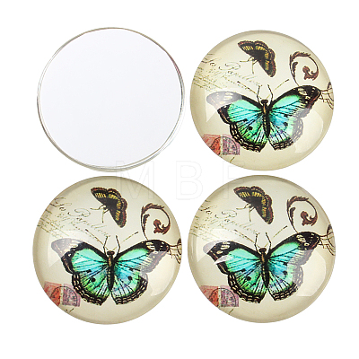 Butterfly Printed Glass Cabochons GGLA-N004-12mm-C01-1