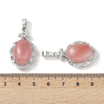 Cherry Quartz Glass Oval Pendants G-NH0025-15P-26-1