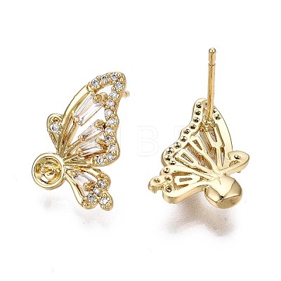 Brass Micro Pave Clear Cubic Zirconia Stud Earring Findings KK-Q764-035B-1