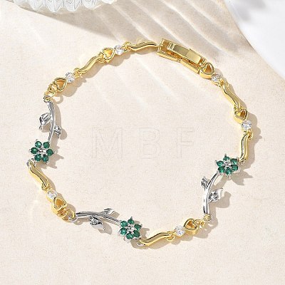 Brass Micro Pave Cubic Zirconia Link Chain Bracelets for Women BJEW-C156-04B-04GP-1