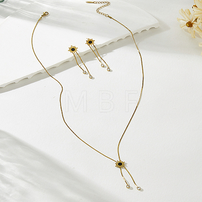 Women's Stainless Steel Stud Dangle Earrings & Lariat Necklaces Sets EB5177-2-1
