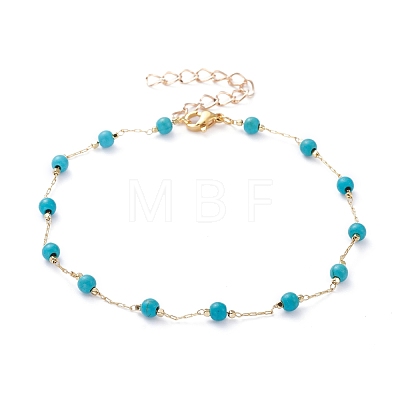 Round Synthetic Turquoise Anklets X-AJEW-AN00288-01-1