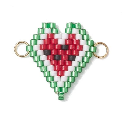 Glass Seed Beaded Watermelon Heart Links Connector Charms PALLOY-MZ01142-1
