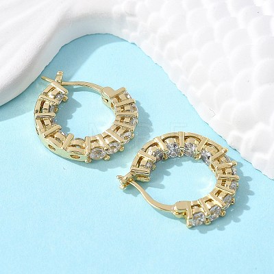 Brass Micro Pave Clear Cubic Zirconia Hoop Earrings EJEW-K083-42G-1