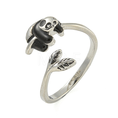 Cute Panda Brass Enamel Open Cuff Ring for Women RJEW-M016-01P-1