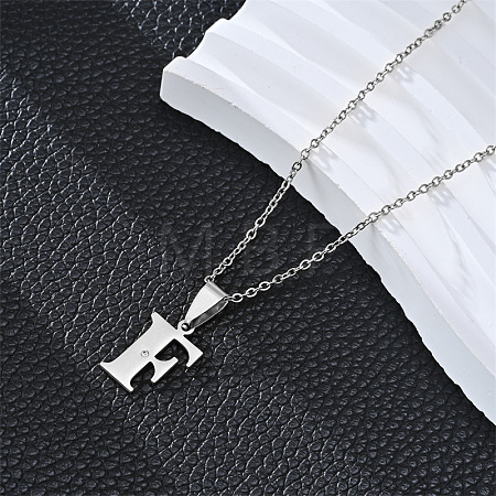 201 Stainless Steel Crystal Rhinestone Initial Pendant Necklaces FS-WG28760-06-1