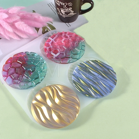Flat Round with Water Ripple Cup Mat Silicone Molds X-DIY-L065-03-1