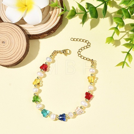 Glass Butterfly & Natural Freshwater Pearl & Synthetic Non-magnetic Hematite Beaded Bracelets BJEW-JB14175-1