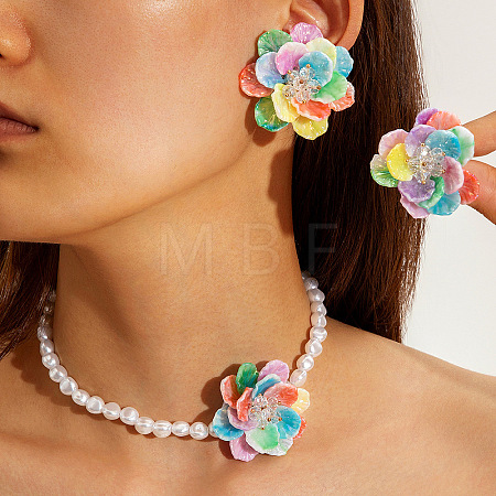 Plastic Imitation Pearl Bead & Resin & Glass Pendant Necklaces & Stud Earrings FS-WG9DBB6-04-1
