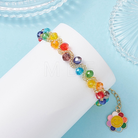 Smiling Face Adjustable Glass Seed Beaded Bracelets for Women BJEW-MZ00339-1