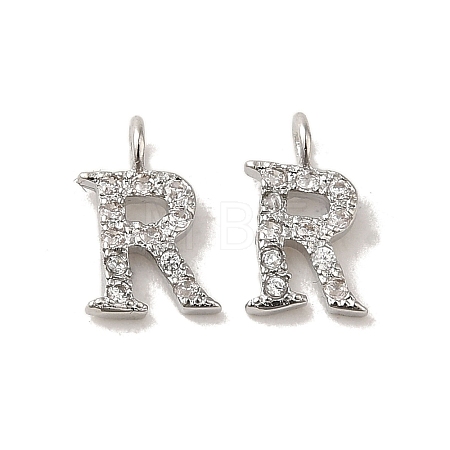 Initial Letter Brass Micro Pave Cubic Zirconia Pendants ZIRC-F008-R-1