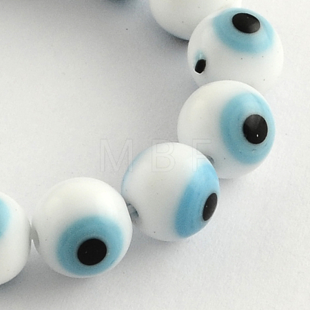 Round Handmade Evil Eye Lampwork Beads Strands LAMP-R114-8mm-07-1
