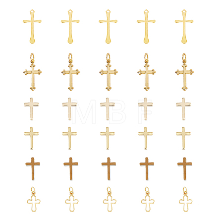 36Pcs 6 Style Long-Lasting Plated Brass Charms KK-FH0005-19-1