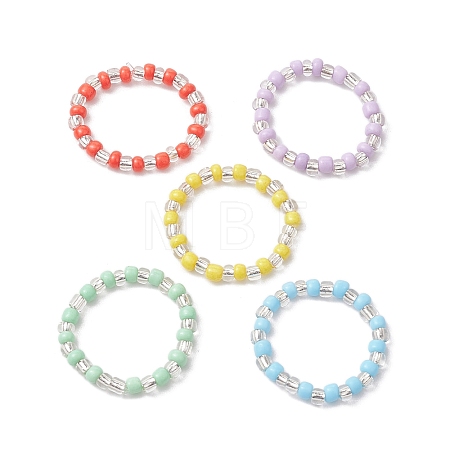 Glass Seed Beads Stretch Rings for Women RJEW-JR00690-1