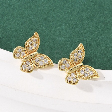 Brass Micro Pave Clear Cubic Zirconia Stud Earrings EJEW-F400-02B-G-1