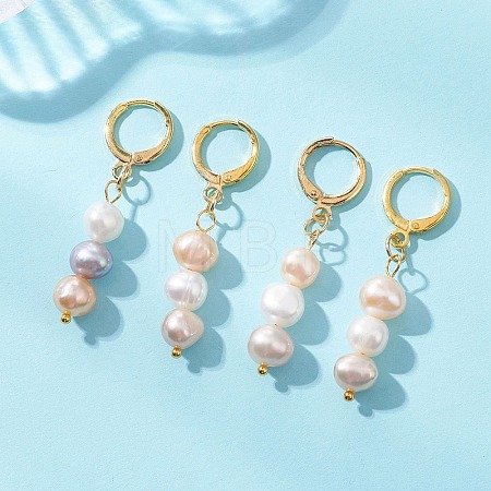 Round Natural Cultured Freshwater Pearl Leverback Earrings EJEW-JE06971-1