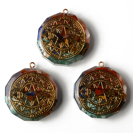Flat Round Epoxy Resin Pendants G-R478-22I-1