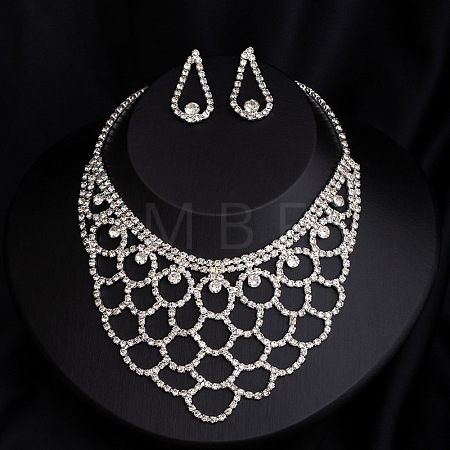Alloy Crystal Rhinestone Chain Necklaces & Stud Dangle Earrings Sets FS-WG4CE3B-09-1