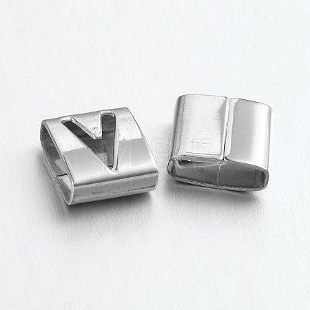 Tarnish Resistant Letter Style 201 Stainless Steel Square Slide Charms STAS-L132-14-1