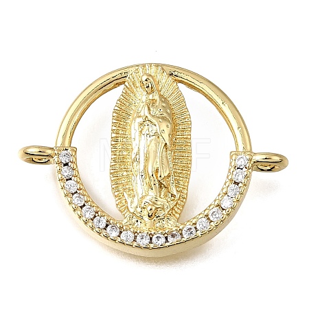 Religion Brass Micro Pave Clear Cubic Zirconia Connector Charms KK-G602-07G-12-1