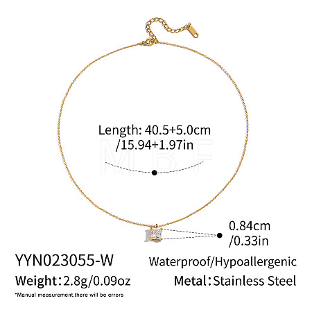 Square Cubic Zirconia Pendant Necklaces with 304 Stainless Steel Real 18K Gold Plated Cable Chains for Women DB6787-2-1