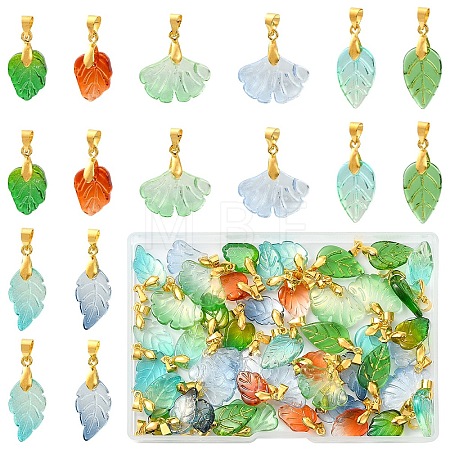 48Pcs 8 Styles Glass Pendants PALLOY-YW00220-1
