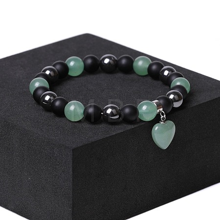 Natual Black Obsidian & Synthetic Non-magnetic Hematite & Natural Green Aventurine Beads Charm Bracelets AC2290-5-1