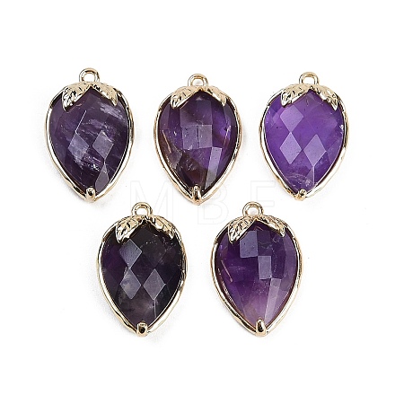 Natural Amethyst Faceted Pendants G-M431-06G-13-1