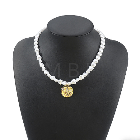 Alloy Textured Pendant White Plastic Pearl Heart Beaded Necklaces WGD8EA0-04-1