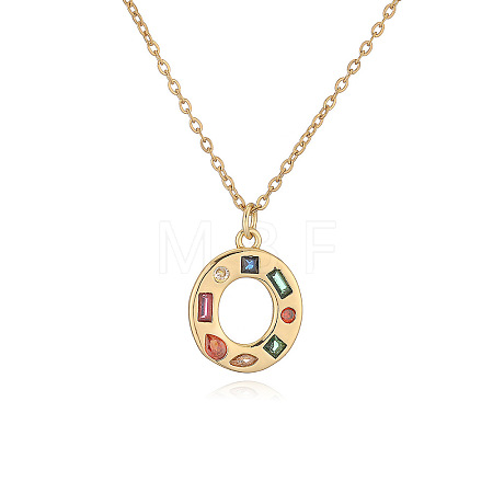 Brass Pave Colorful Cubic Zirconia Initial Pendant Necklaces for Women FS-WG02860-15-1