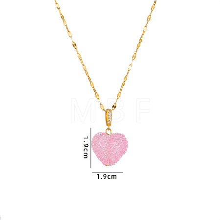 Druzy Glass Heart Pendant 304 Stainless Steel Dapped Chain Necklaces for Women WGB914E-04-1
