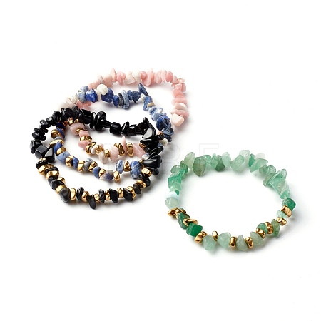 Natural & Synthetic Mixed Gemstone Chip Beads Stretch Bracelets BJEW-JB06599-1