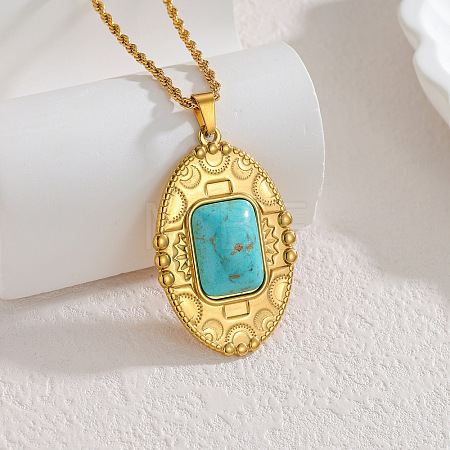 Boho 304 Stainless Steel Synthetic Turquoise Pendant Necklaces for Women WG99EC3-01-1