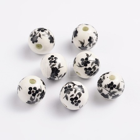 Floral Printed Porcelain Beads PORC-Q201-12mm-5-1