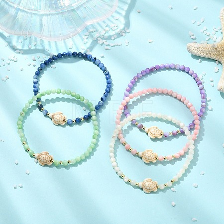 Dyed Natural Freshwater Shell & Synthetic Turquoise Beaded Stretch Bracelets for Women BJEW-JB13883-1