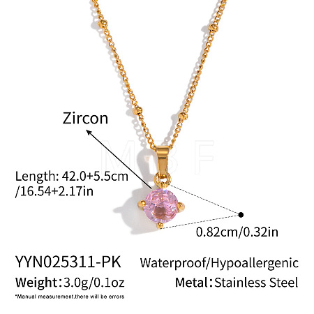 Minimalist 304 Stainless Steel Pave Cubic Zircon Flat Round Pendant Necklaces for Women DL9343-1-1