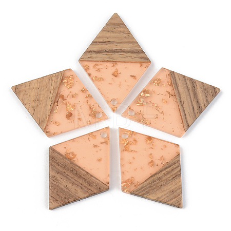 Transparent Resin & Walnut Wood Pendants RESI-S389-012A-B04-1