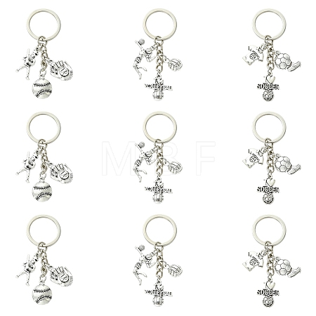 9Pcs 3 Style Sports Alloy Keychains KEYC-YW00249-1