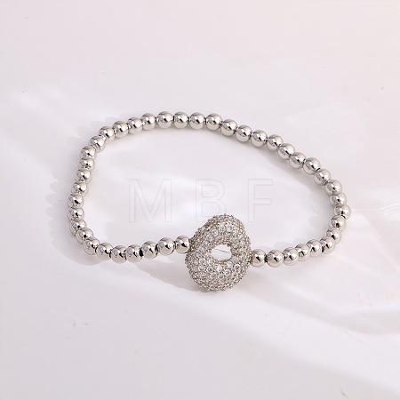 Brass Micro Pave Clear Cubic Zirconia Beaded Stretch Bracelets for Women FS-WG5260F-14-1