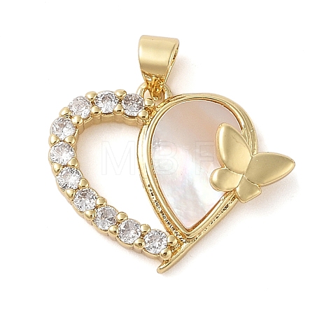 Brass & Shell & Clear Cubic Zirconia Pendants KK-I712-06G-1