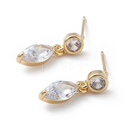 Clear Cubic Zirconia Horse Eye Dangle Stud Earrings EJEW-L261-005G-1