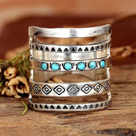 Adjustable Zinc Alloy with Synthetic Turquoise Cuff Rings CJ8951-4-1