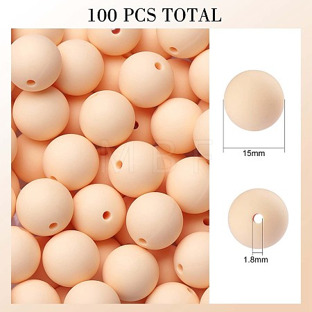 100Pcs Silicone Beads Round Rubber Bead 15MM Loose Spacer Beads for DIY Supplies Jewelry Keychain Making JX449A-1