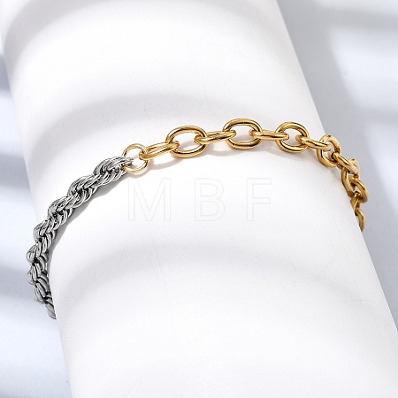 Two Tone 304 Stainless Steel Cable Chain & Rope Chain Bracelets for Women BJEW-G786-01GP-01-1