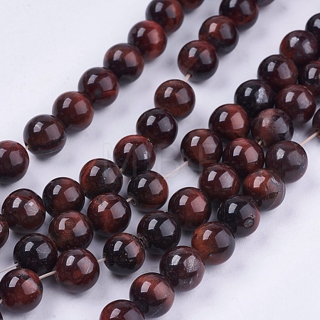 Natural Red Tiger Eye Stone Bead Strands X-G-R193-08-8mm-1