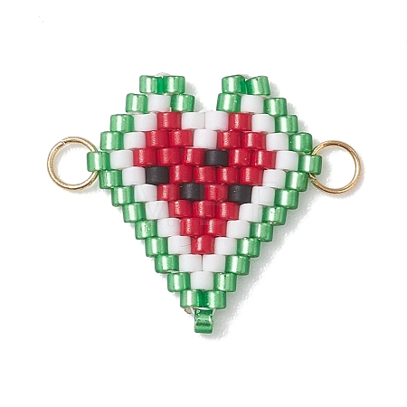 Glass Seed Beaded Watermelon Heart Links Connector Charms PALLOY-MZ01142-1