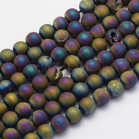 Electroplate Natural Druzy Agate Beads Strands G-G708-10mm-07-1